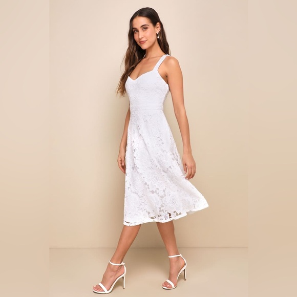 Lulus-Divine Beauty White Lace Midi Dress With Pockets (XL/M) - Picture 3 of 6